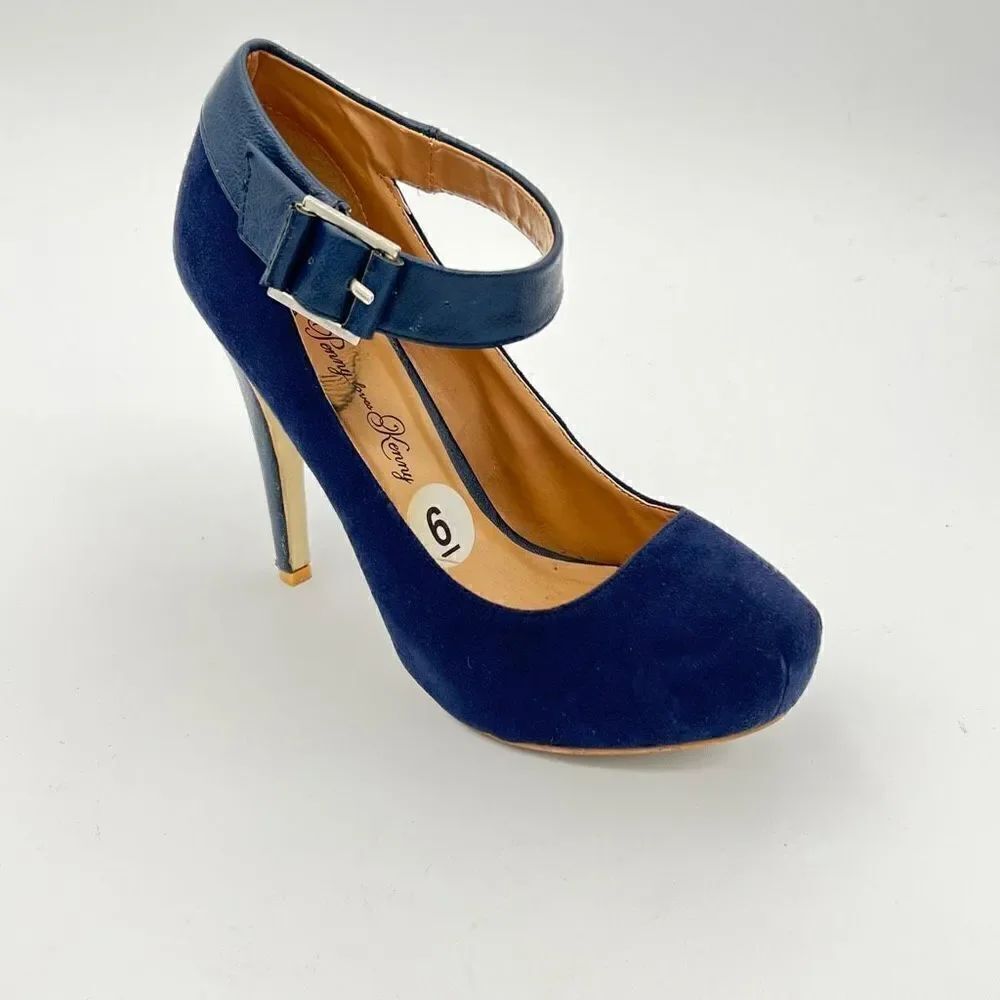 Penny Loves Kenny Royal Blue Faux Suede Shoes Sz 6 Womens Strap Heels Platform - Picture 1 of 7